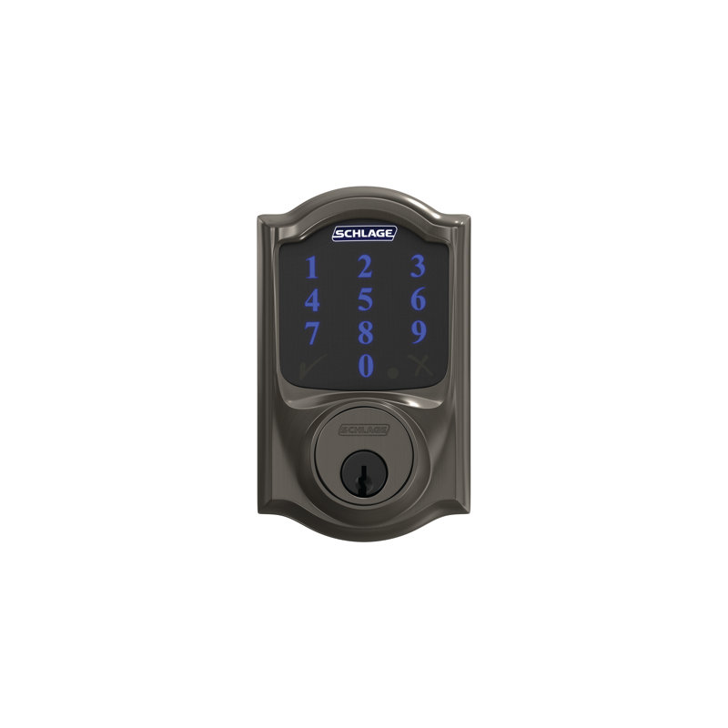 Schlage Connect Z-Wave Plus Smart Deadbolt with Camelot Trim, Black Satin, Yes