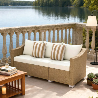 Outdoor Furniture Rattan Sofa,Rattan Wicker Seater Patio Couch With Cushions,Throw Pillows