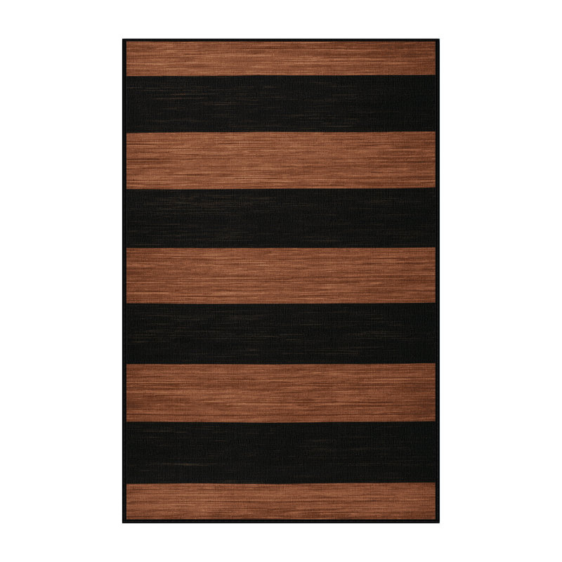 Tapis gris à rayures horizontales lavable à la machine, Rectangle 5 pi x 7 pi