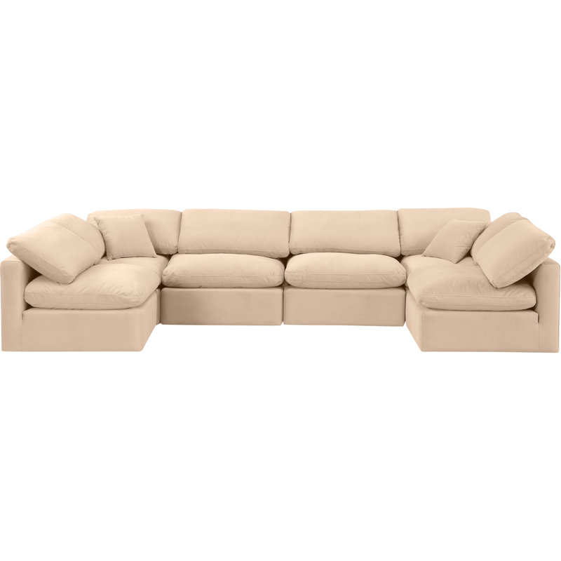 Canapé modulaire en velours 6 pièces Hinami, Velours beige