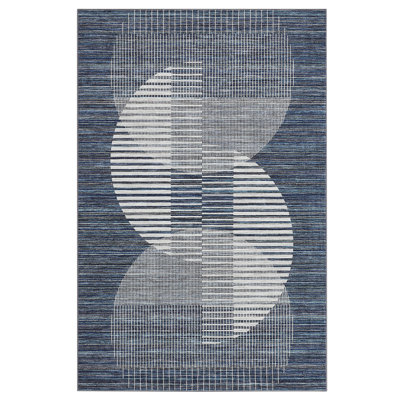 Revêtement de sol ultra-doux 8 x 10 po avec envers antidérapant pour salon, grands tapis contemporains et minces, tapis d'intérieur à poils courts résistant aux taches pour salle à manger, chambre à coucher, cuisine, bleu