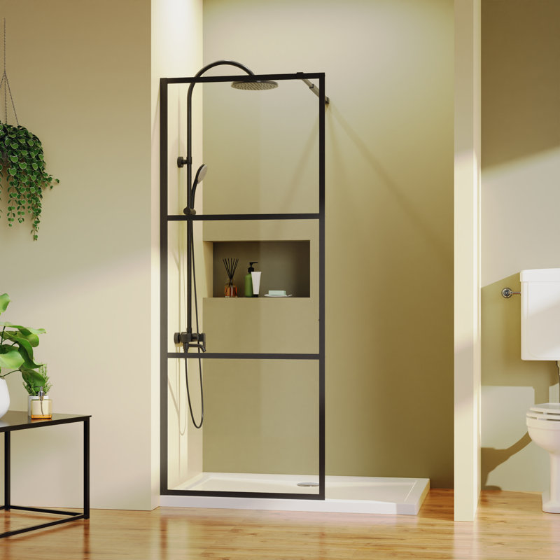 Modern 34" x 72" Fixed Shower Panel with Aluminum Frame and Tempered Glass