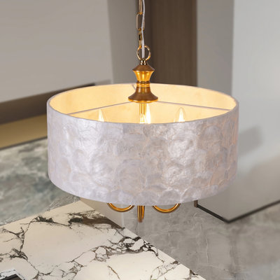 4 - Light Pendant Soft Gold Capiz Shell Drum Chandelier