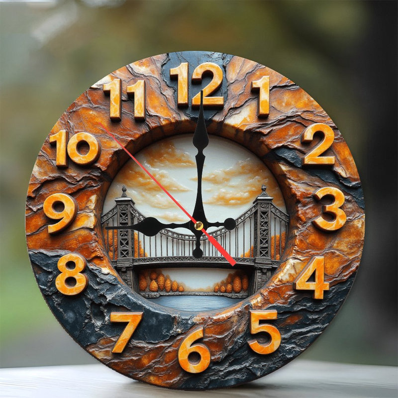 pont, scène, horloge, paysage d'automne, conception