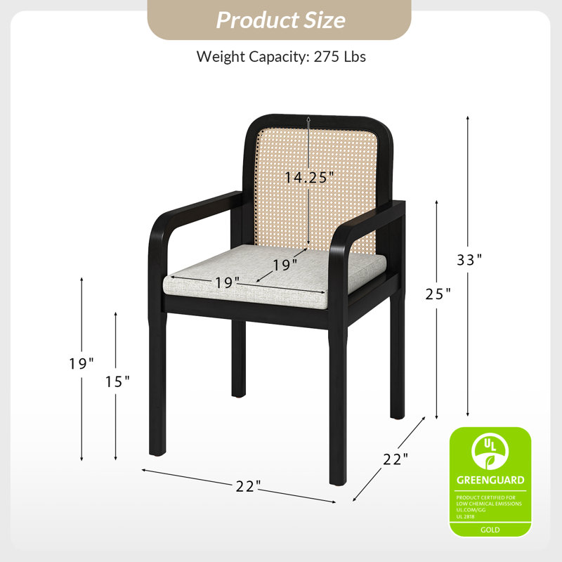 Chaise avec accoudoirs avec coussin amovible Amadou, Noir