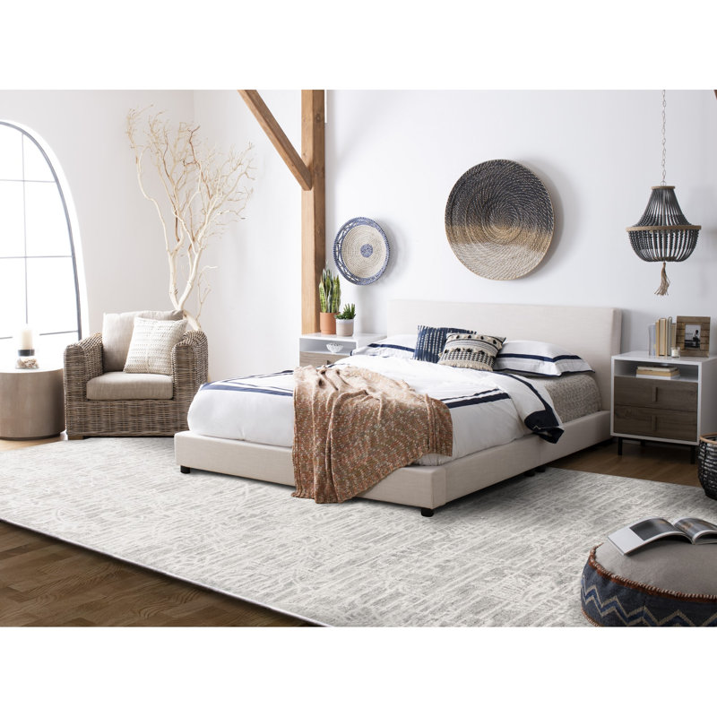 Roslyn Hand Tufted Wool/Cotton Floral Rug in Light Gray/Ivory, Rectangle 8' x 10'