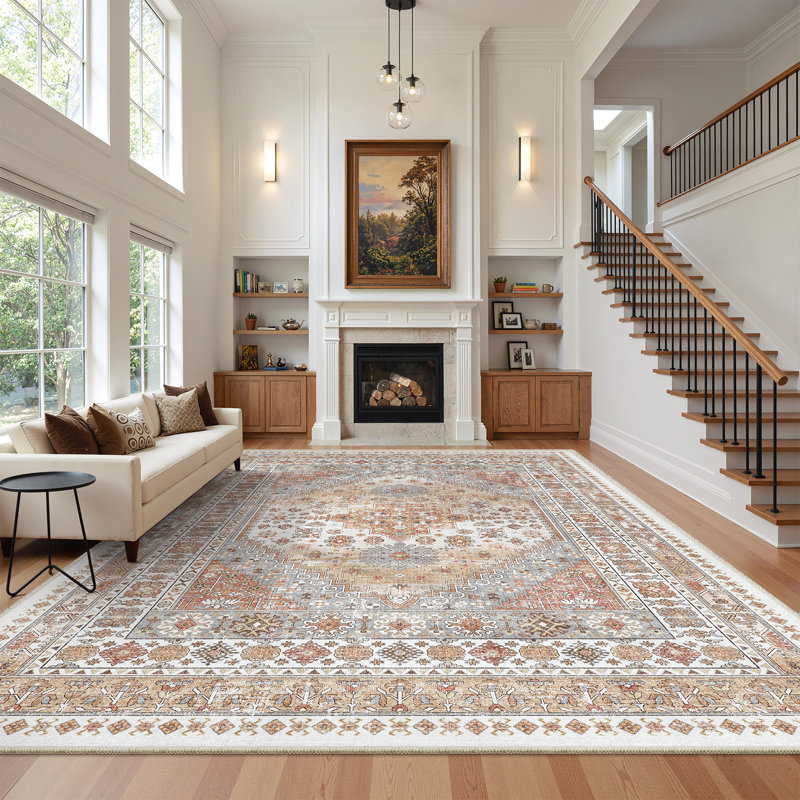 Malaika Machine-Washable Non-Slip Medallion Area Rug, Rectangle 8' x 10', Orange