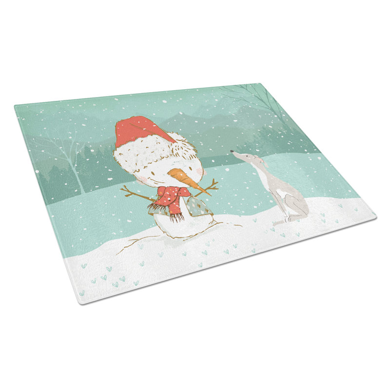 Planche à découper noël bonhomme de neige en verre trempé caroline, Lévrier italien