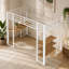 Lit mezzanine simple en métal et en bois avec bureau et tablettes de rangement, conception compacte pour les petites pièces ou les bureaux, style moderne, disponible en finition blanche-1364306737