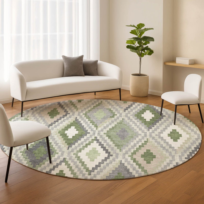 Machine Washable Indoor/Outdoor Aten ACN2331 Diamond Rug, Round 8'