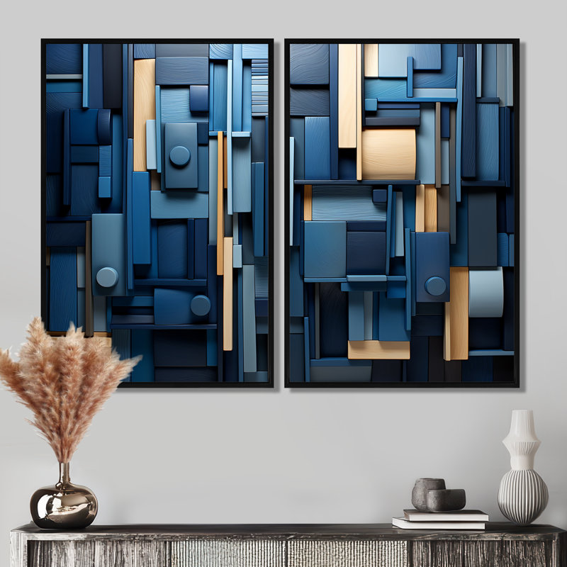 «Blue Behemoths Modern Skycrapers II - Large Skyscrapers», art mural sur toile, Noir, H 36 po x l 48 po