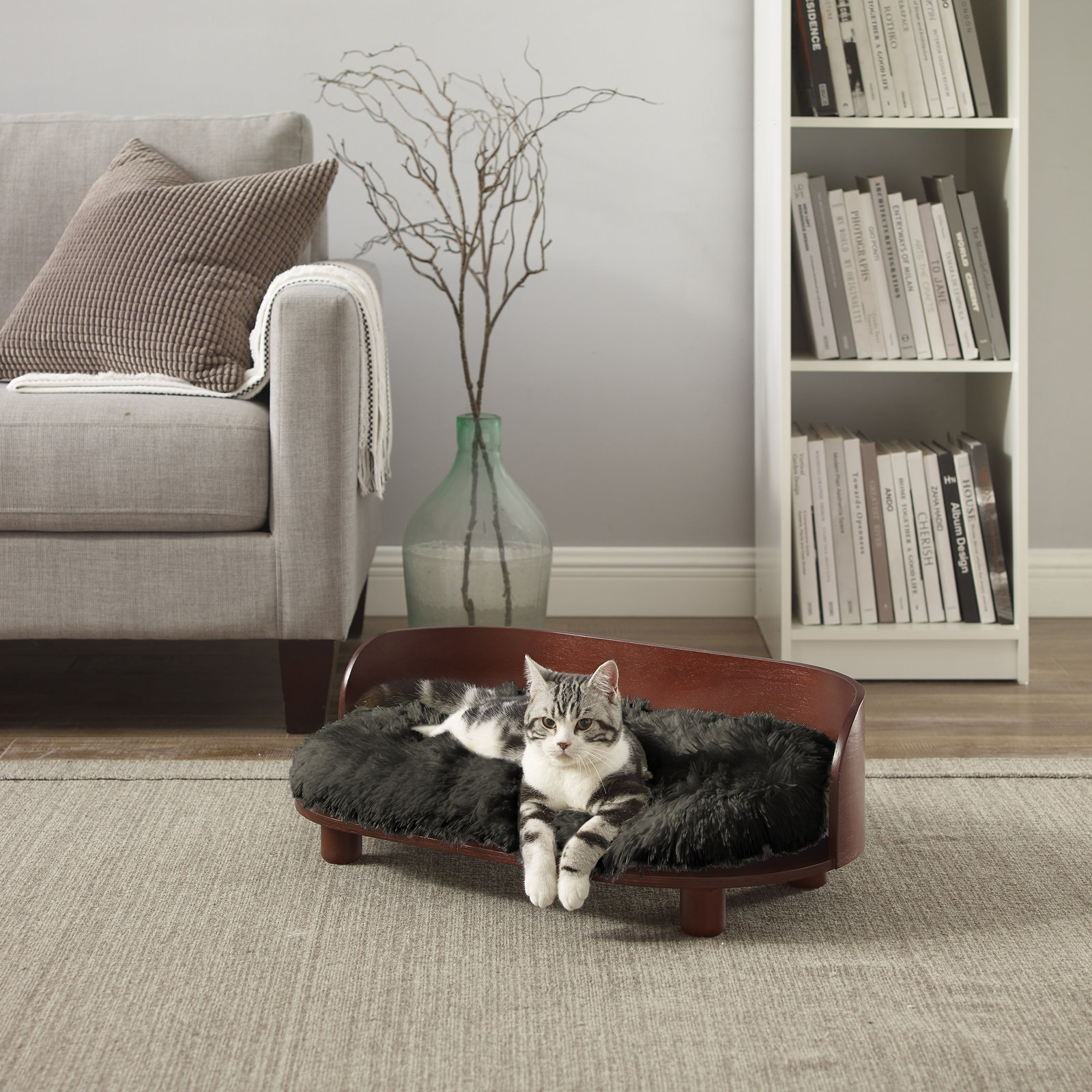 Kuai Round Cat Bed, Dark Brown