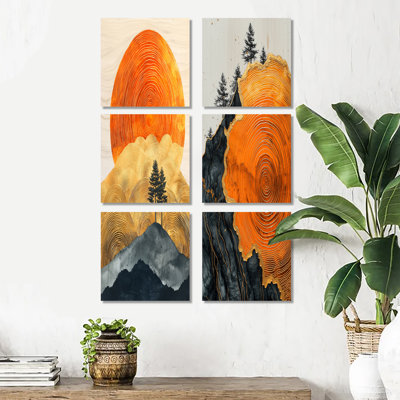 «Sunrise Tree In African Field Landscape», ensemble de 6 reproductions d'art sur toile