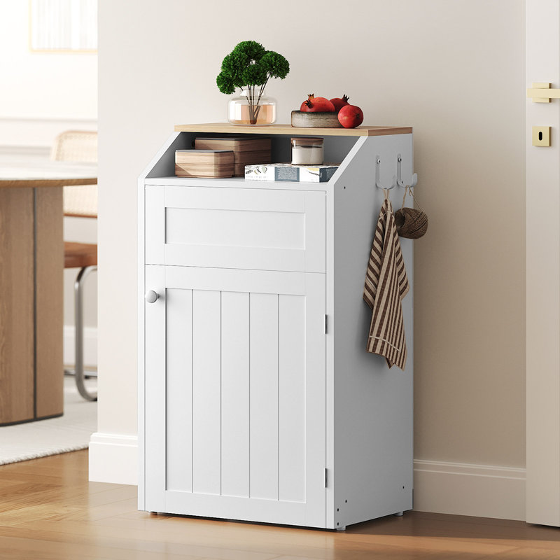 Armoire à poubelle autoportante 10 gallons, recyclage du bois avec porte rabattable, poubelle de cuisine dissimulée, Blanc