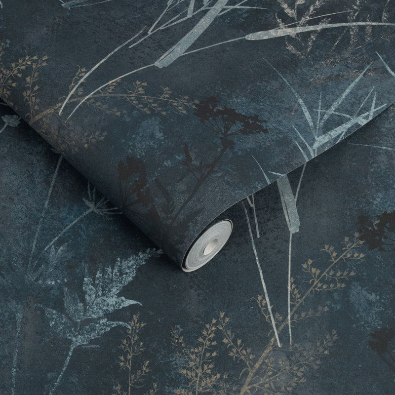 Floral Wallpaper Double Roll, Dark Blue