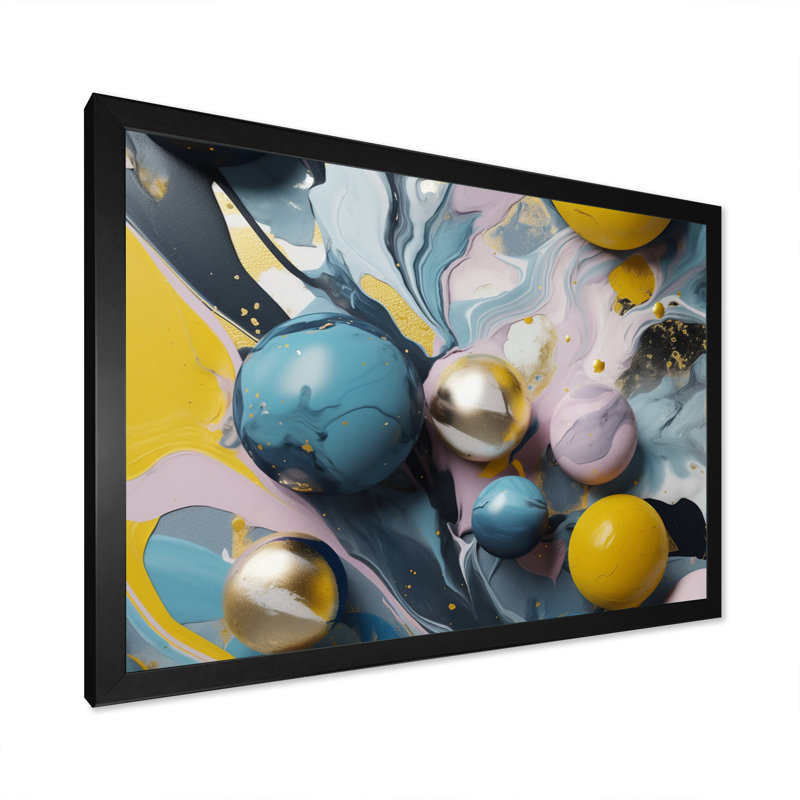 Jaune et bleu pierre fluide I - impression, Cadre photo noir, H 12 po x l 20 po x P 1 po