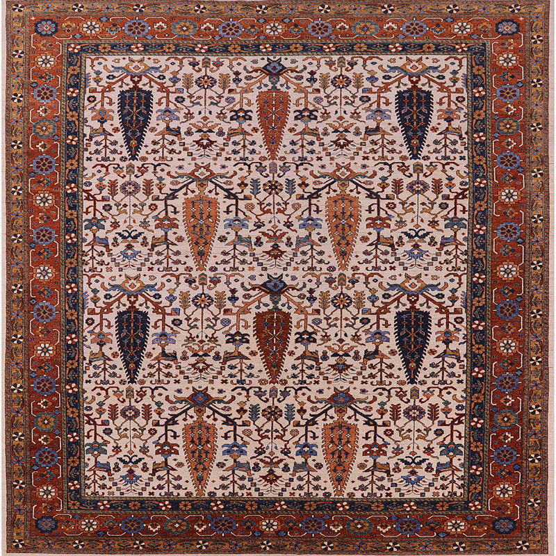 Tapis 100% Mid-Century moderne lavable à la machine 2109, Carré 7 pi