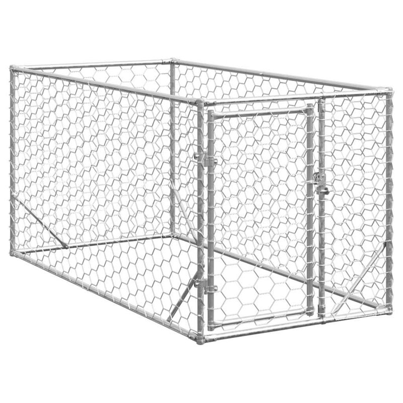 Vidaxl Outdoor Dog Kennel With Door  Galvanised Steel, 100cm H x 200cm W x 100cm D