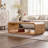 Racetrack-Shaped Coffee Table with Open Storage Shelf – Light Wood Finish