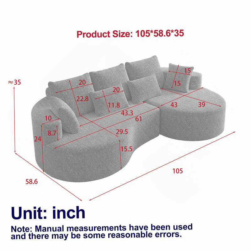 Canapé modulaire surdimensionné en chenille moderne, très profond et profond avec 7 coussins, parfait pour le confort et le style dans n'importe quel salon