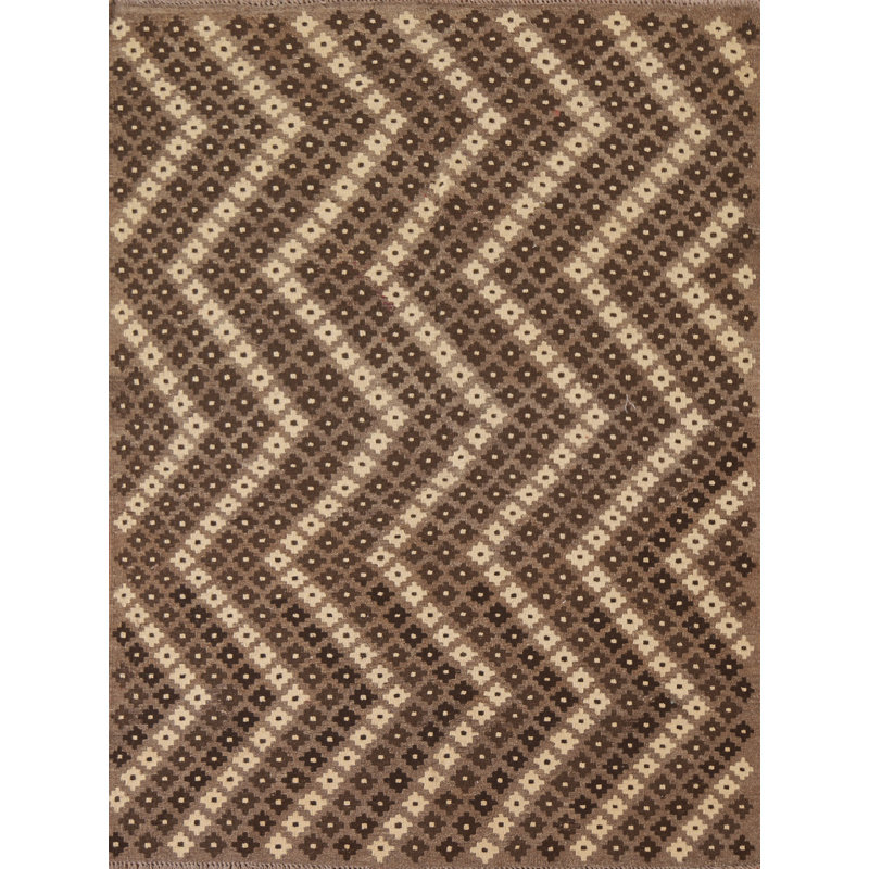 Tapis carré en laine à motif de chevrons 5 x 5
