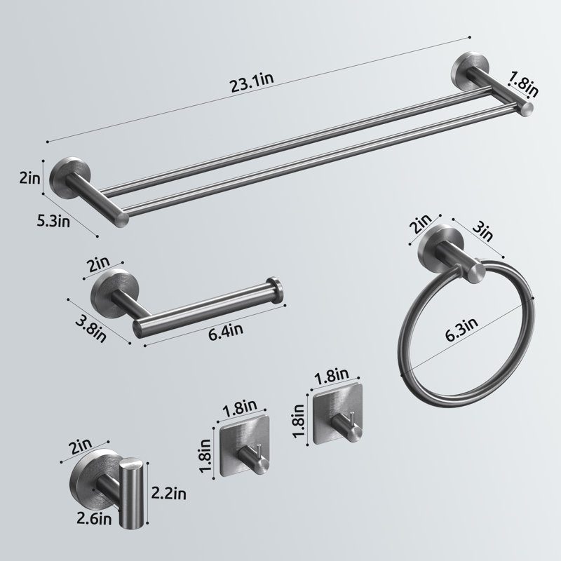 6 - Piece Bathroom Hardware Set, Silver