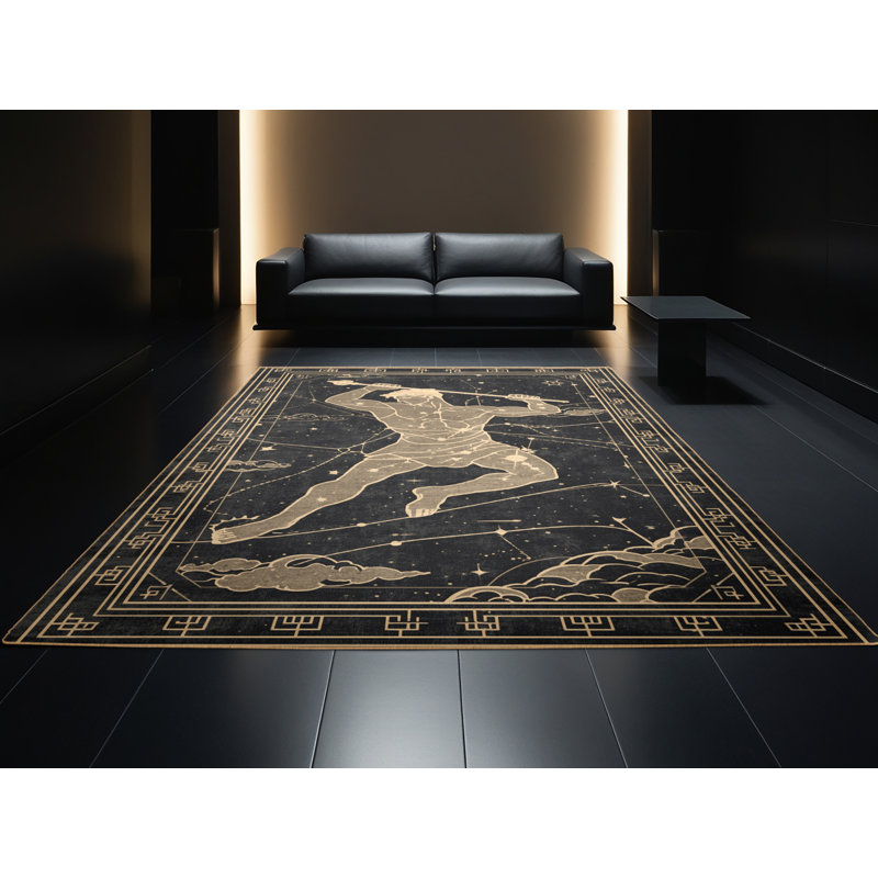 Tapis oriental classique lavable à la machine en noir Orlena, 4 x 6
