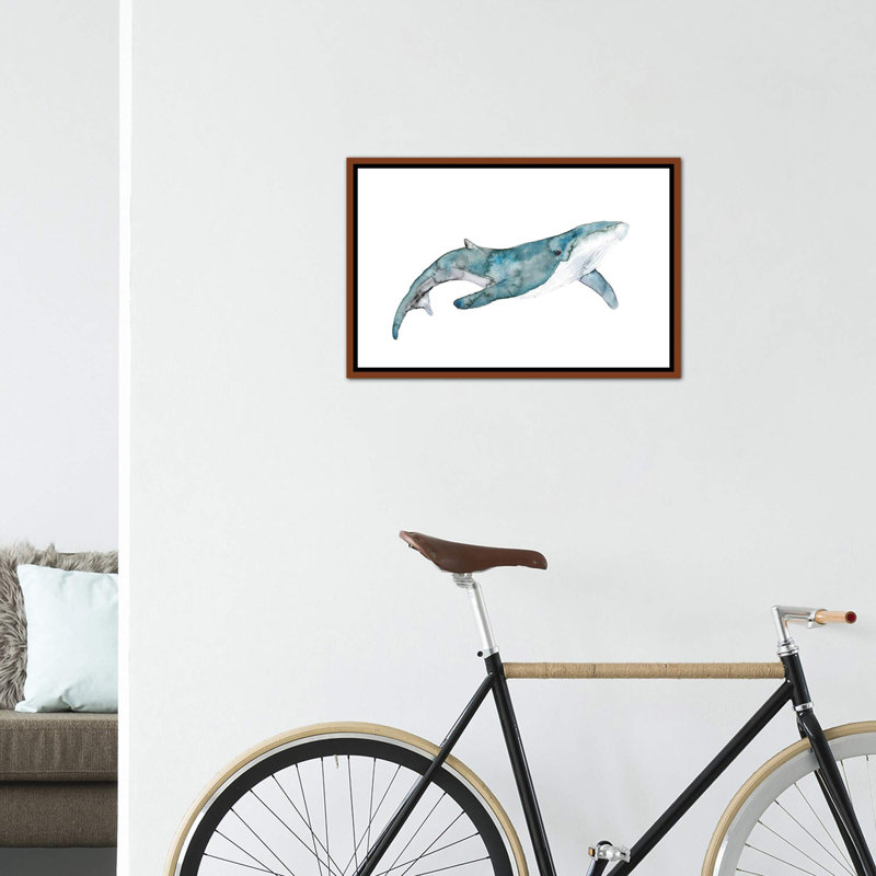 Art de baleine, H 18 po x l 26 po x P 1,5 po, Toile avec cadre en bois brun