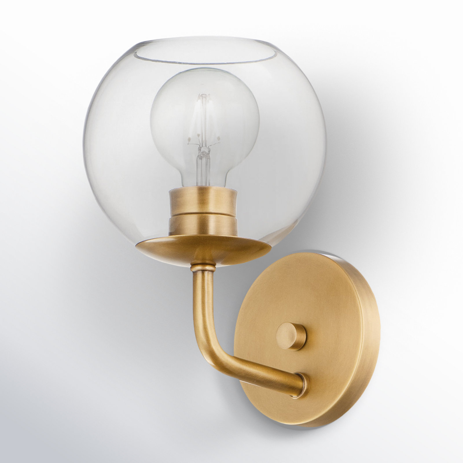 John Single Light Glass Solid Brass Dimmable Armed Sconce