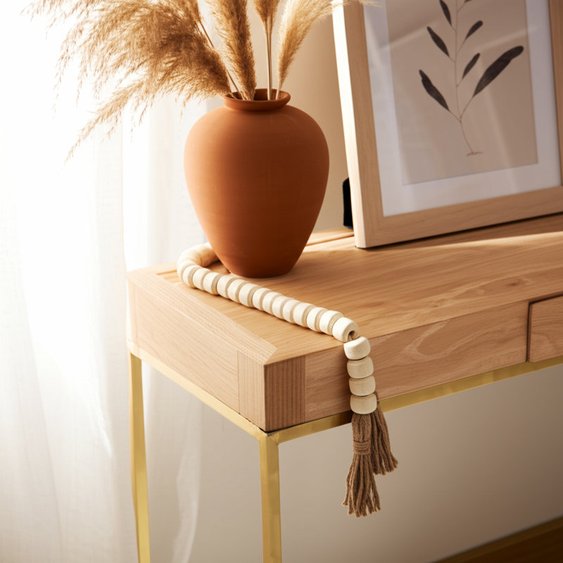 Resin Polyresin Jute Decorative Beads With Tassel Accents Featuring Woven Detailing And Modern Glam Silhouette For Contemporary Display Or Layered Textural Styling In Versatile Arrangements