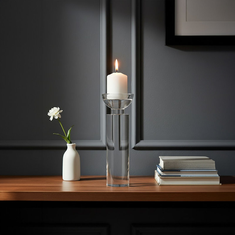 Glass Tabletop Tealight Holder, 29cm H x 10cm W x 10cm D