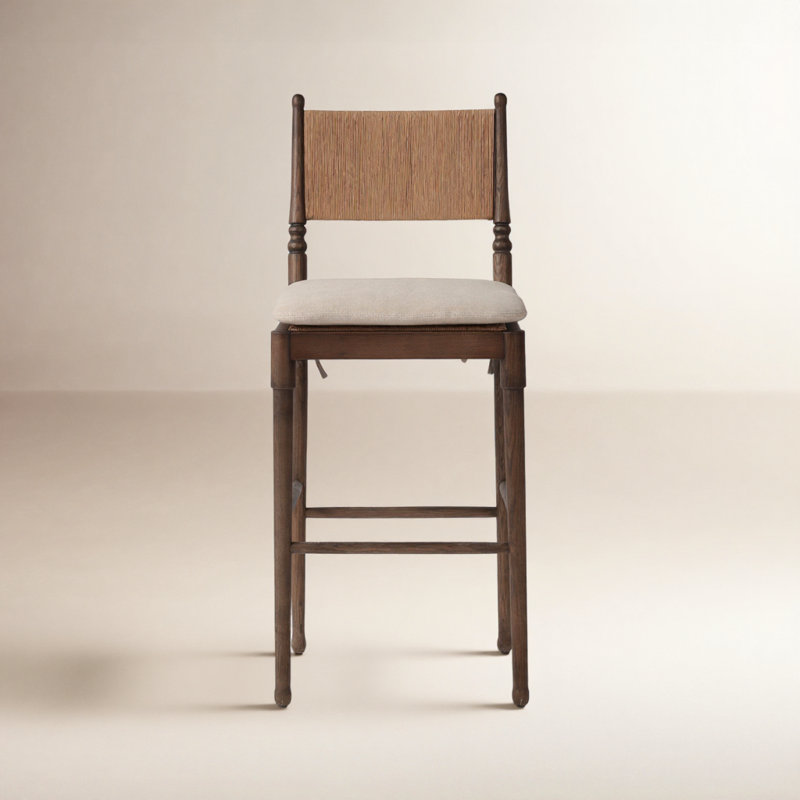 Fayth Stool with Cushion, Bar Stool (29.5” Seat Height)”, Brown Frame