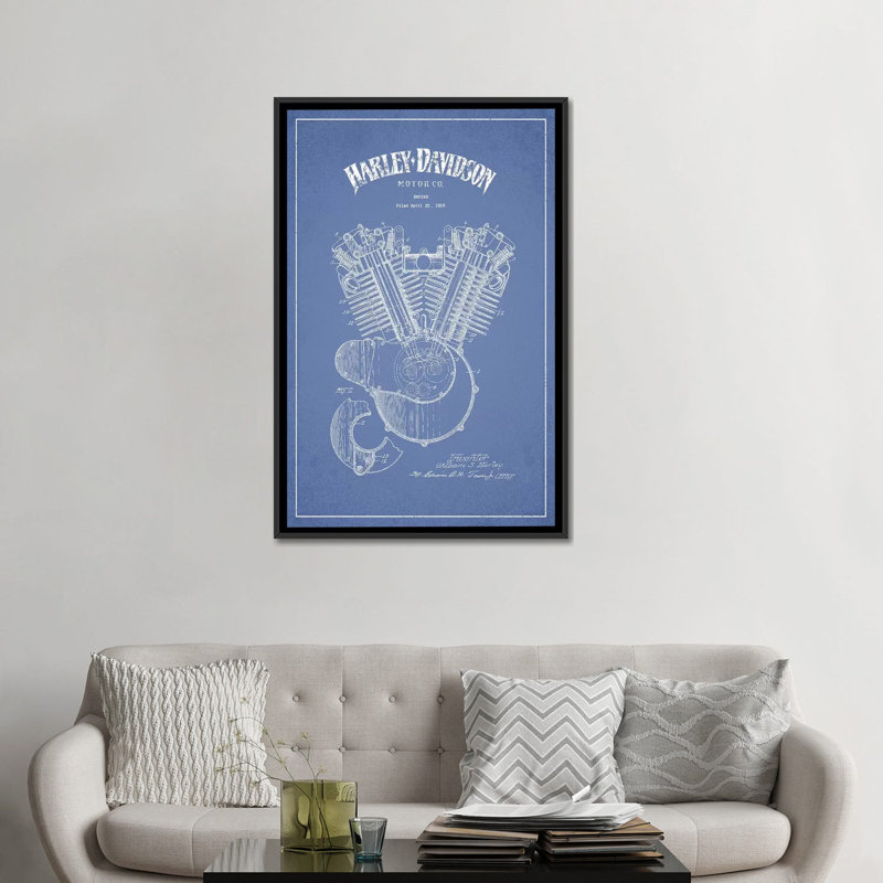 « harley-davidson motocyclettes engine », impression sur toile, H 26 po x l 18 po x P 1,5 po, Toile avec cadre noir