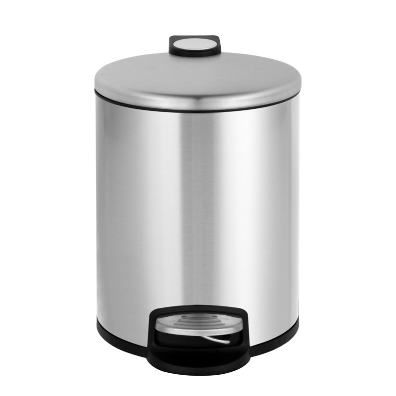 Poubelle à pédale ronde 1,3 gallon Acento avec couvercle à fermeture douce et à ouverture, seau amovible et pédale de qualité supérieure, acier inoxydable brossé