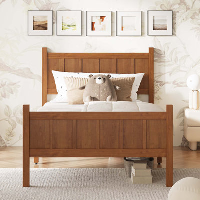 Lit à panneau plat avec tête et pied de lit, lit plateforme minimaliste moderne avec finition grain de bois, style shaker et style campagnard
