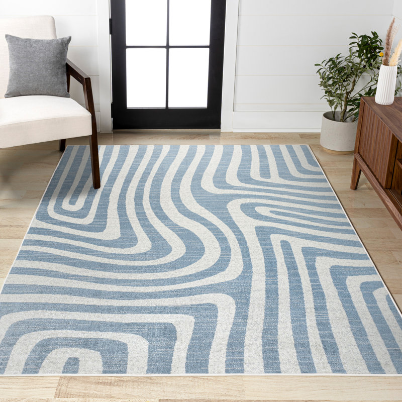 Tapis abstrait bleu / crème à deux tons Jossa, Rectangle 7 pi 10 po x 10 pi