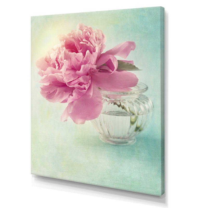 Pivoine rose dans un vase II - décoration murale traditionnelle en toile, H 20 po x l 12 po x P 1,5 po, Toile tendue