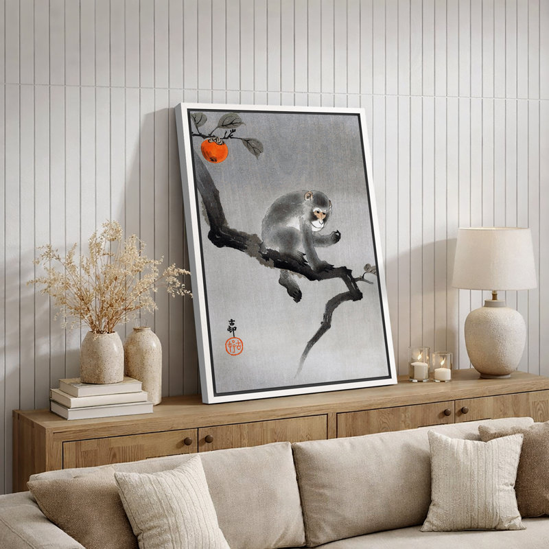 Œuvre d'arbre persimmon japonais, art animalier traditionnel, impression sur toile encadrée, H 24 po x l 16 po x P 1,5 po