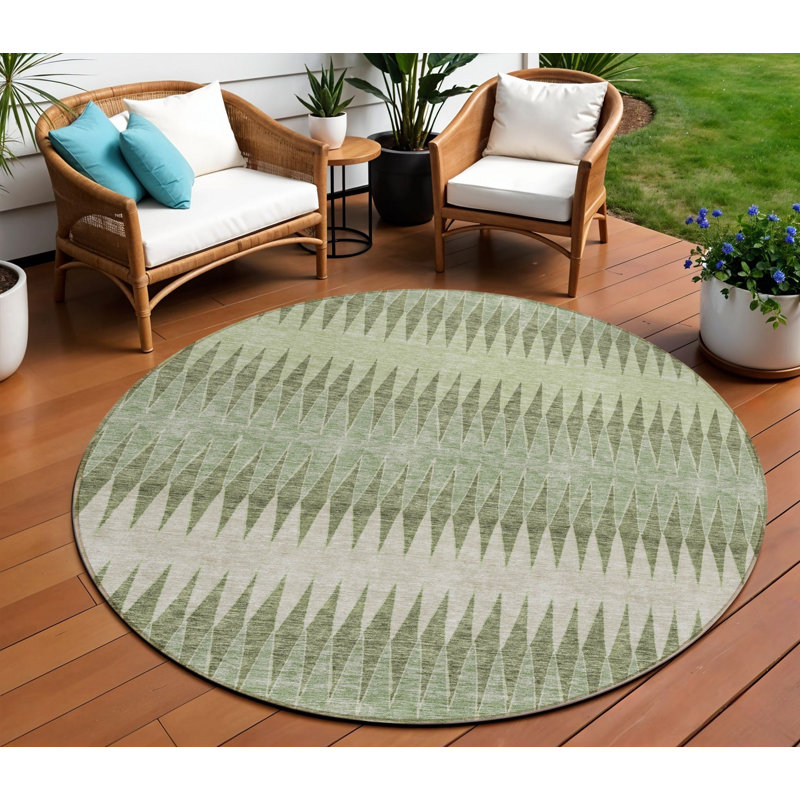Tapis extérieur lavable rayé 8 pi vert et vert artichaut