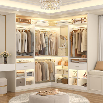 Freestanding 60" L X 60" W X 80" H Corner Closet Organizer With Drawers