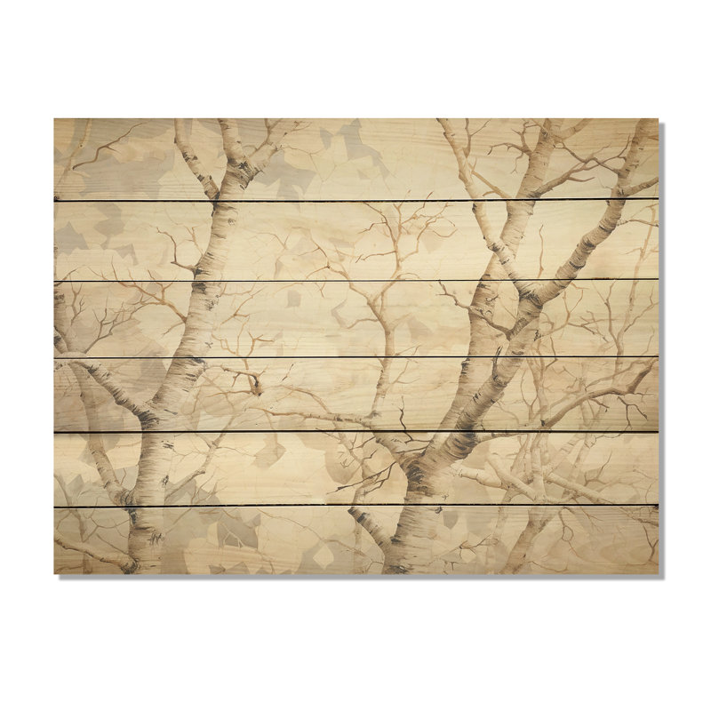 Minimalims Beige Sycamores Secret I - Tree Sycamore Wood Panel Wall Art On Natural Pine Wood, 24" H x 32" W