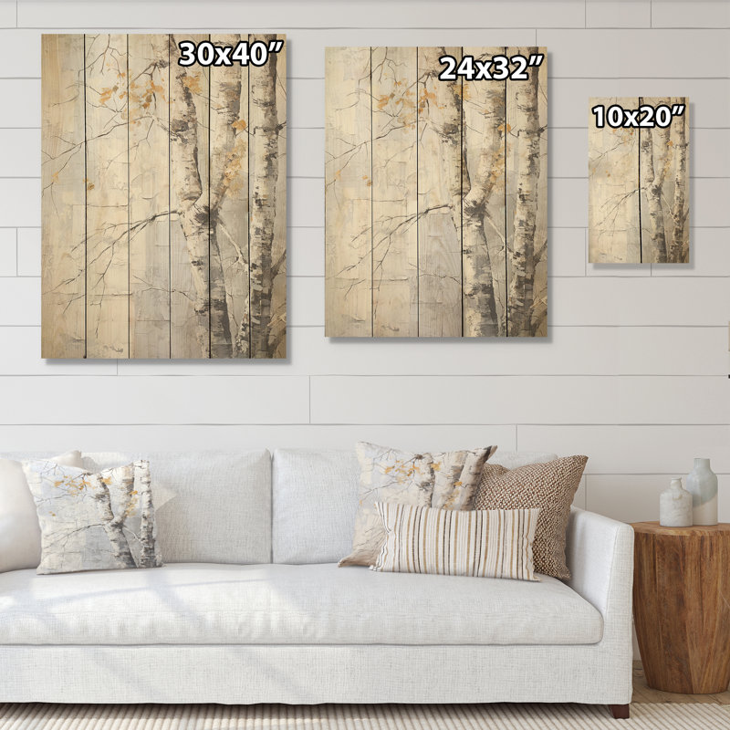 Gris et or sycomores ombre d'arbre I - arbre sycomore, art mural sur bois de pin naturel, H 20 po x l 10 po