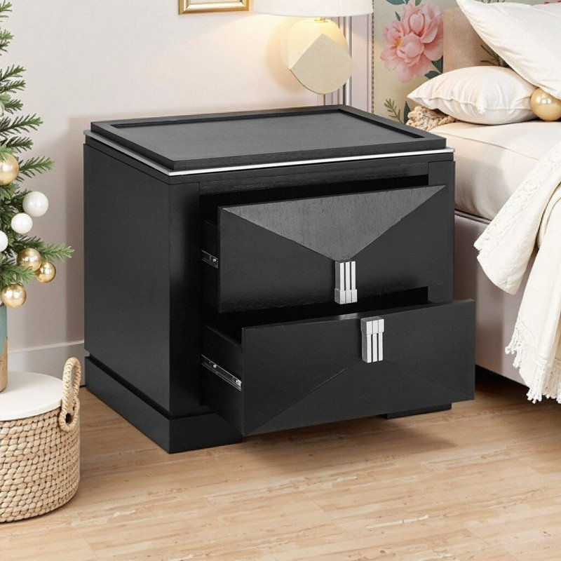 Table de chevet 2 tiroirs, table d'appoint à motif de losanges avec base lourde, table de bout avec rangement pour chambre à coucher