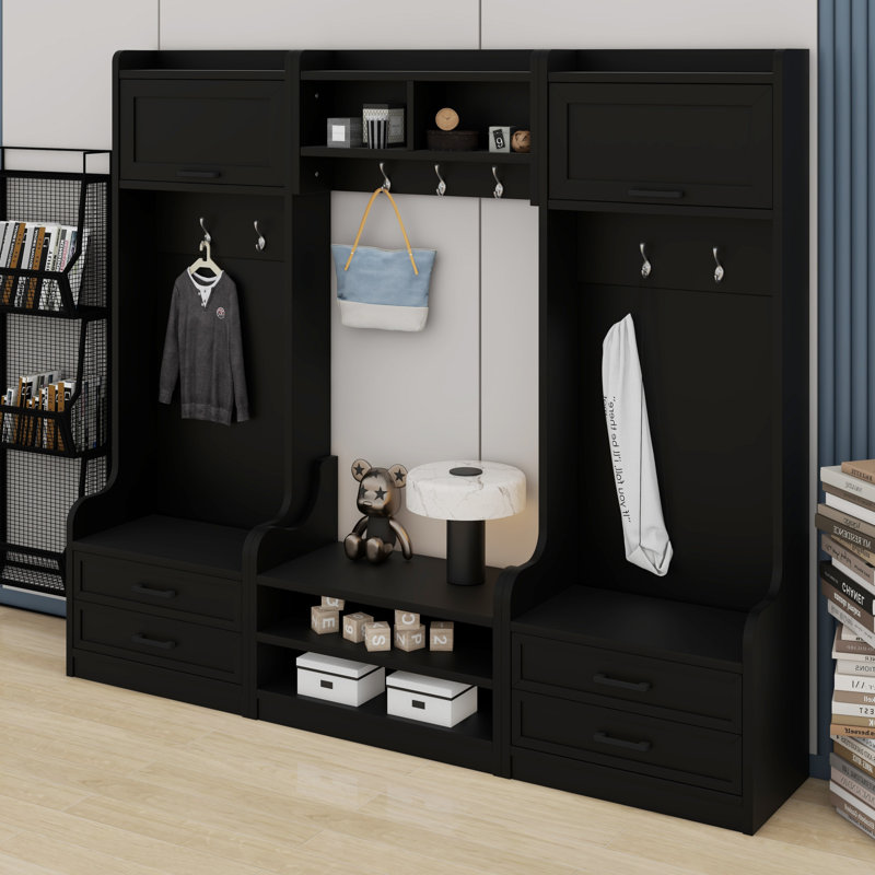 Portemanteau amovible 4-en-1 avec rangement et crochets, portemanteau multifonctionnel avec tiroirs et armoire de rangement, banc à chaussures pour le vestibule
