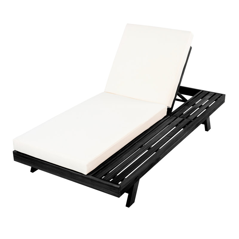 Méridienne d'extérieur en bois, coussin crème hydrofuge, base à lattes pour la circulation de l'air, inclinaison à 4 positions, salon réglable avec inclinable, courbe ergonomique,