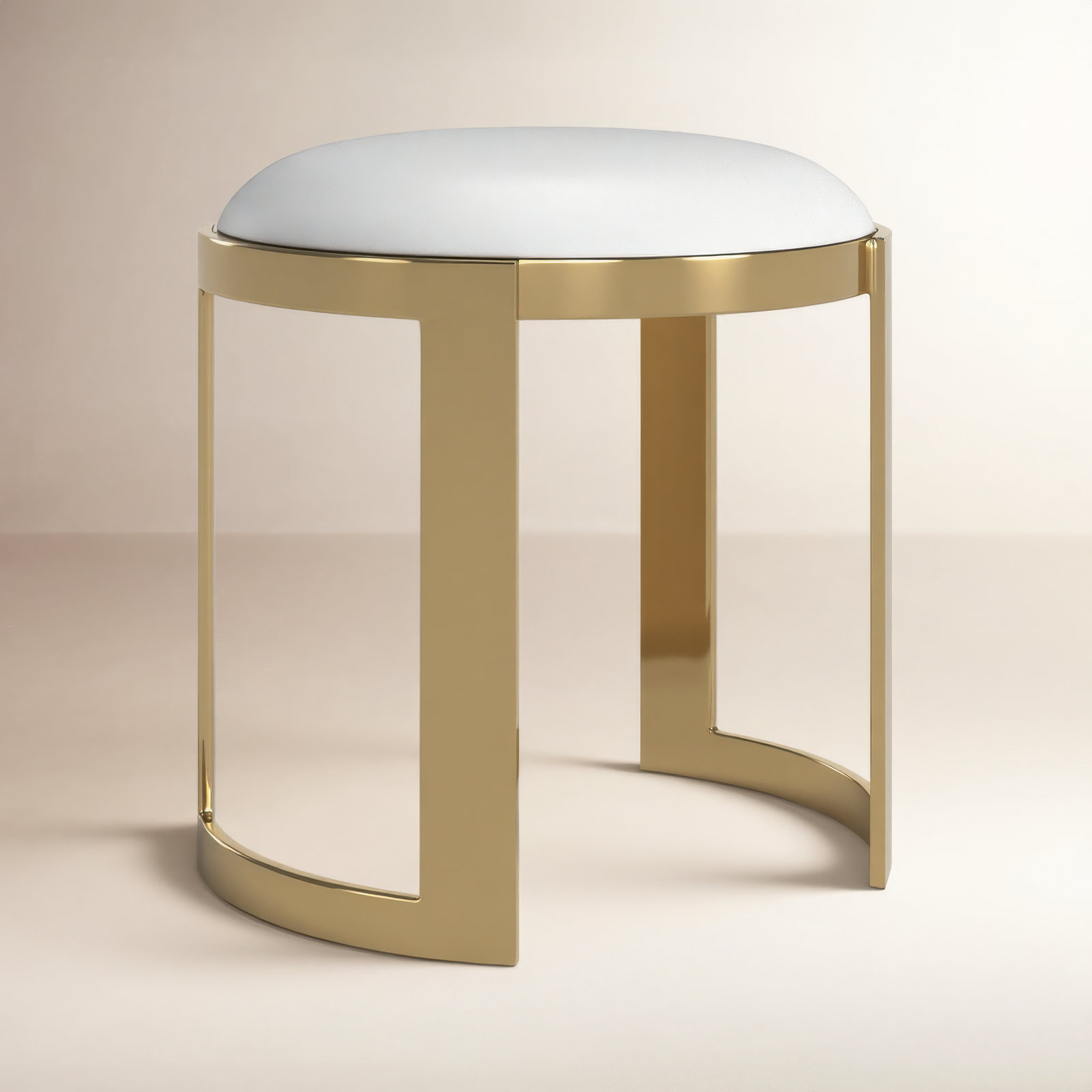 Nouri Accent Stool, Gold, White Faux Leather