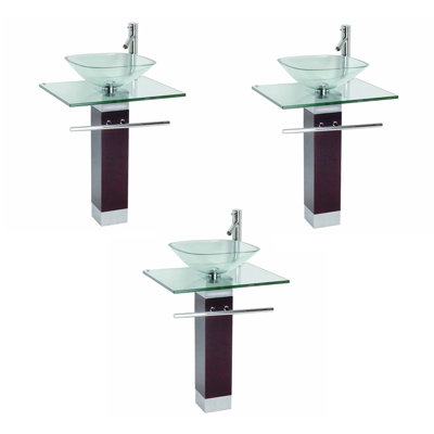 The Renovators Supply Inc. 19.75 " 26.5 " Tall Glass Square Bathroom Sink with Faucet