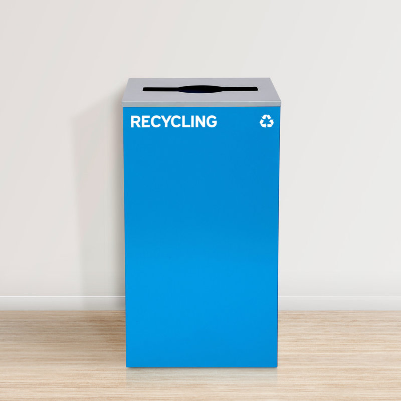 Bac de recyclage en acier 29 gallons avec couvercle à ouverture mixte Alpine Industries, Bleu