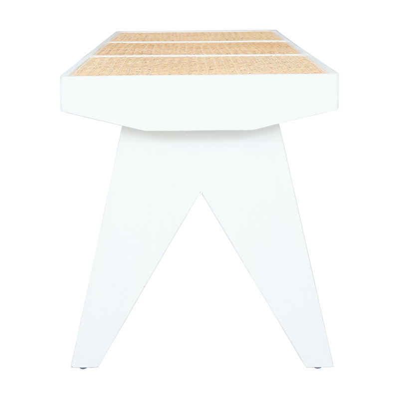 Frankie Wooden Bench With Cane Seat, White