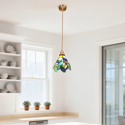8 Inch Colored Glass Single Pendant | Creative Bedroom Hallway Ceiling Light, E26 Bulb Not Included, Semi Flush Mount, Traditional Style